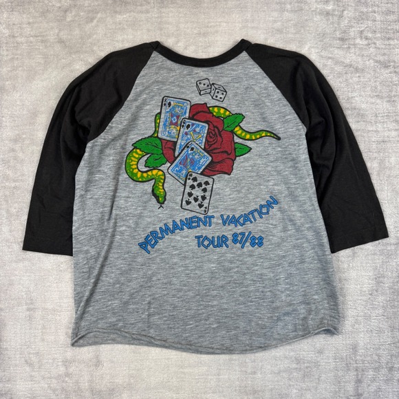 Aerosmith Shirt Mens Large Gray Vintage Permanent Vacation Tour 1987 Raglan Rock - Picture 5 of 10
